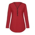 thumbnail image 3 of QLEICOM Womens V Neck Zip Front Long Sleeve Casual Topss Plus Size Flowy Business Work Tunic Tops Shirts Blouse Red 4XL, US Size:16, 3 of 3