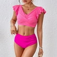 thumbnail image 2 of UTSJKR Two Piece Swimsuit for Women High Waist Bikini Set Tummy Control Padded Swimsuit Bathing Suit with Ruffle Sleeves Hot Pink M, 2 of 9