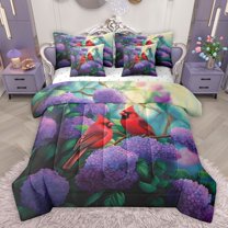 Castle Fairy Female Men Women Animal Red Sparrow Twin Bedding Sets 7-Piece,Chic Purple Floral Flowers Bedding Comforter Set Microfiber,Christmas Xmas Festival Breathable Sheet Sets