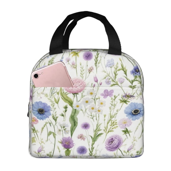 Pastel Wildflower Lunch Bag Reusable Thermal Lunch Box with Handle for Women and Men