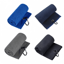 4 Pcs Golf Towels (16" x 16"), Absorbent Waffle Pattern Golf Towel for Golf Bag, Tri-Fold Portable Microfiber Golf Towels for Men & Women with Carabiner Clip, Blue, cyan, black, gray