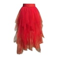 thumbnail image 2 of MAIHAN-Women's Asymmetrical Mesh Midi Skirt - High Waist Tiered Layered Skirt with Front Short Back Long Design,Skirts for Women(Red), 2 of 4