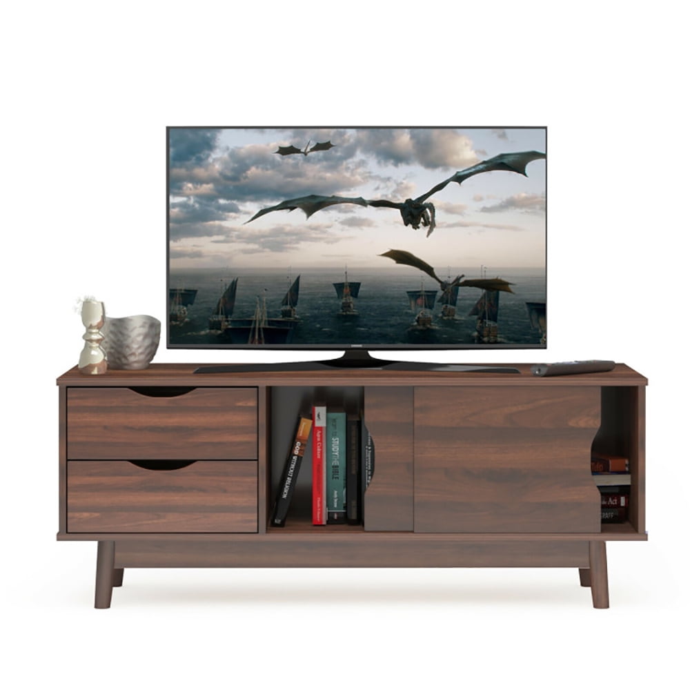 Finihen TV Stand, TV Cabinet, TV Stand for TV Up to 60 Inch Media Console Table Storage with Doors, Media Entertainment Center with Storage, for Living Room, Bedroom, Walnut