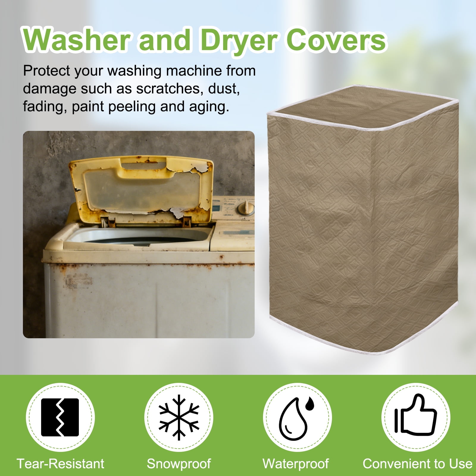 Washer and Dryer Covers 24"x24"x37"- Waterproof, Dustproof PEVA Top Load Washing Machine Cover with Zipper for Laundry Room Balcony, Brown