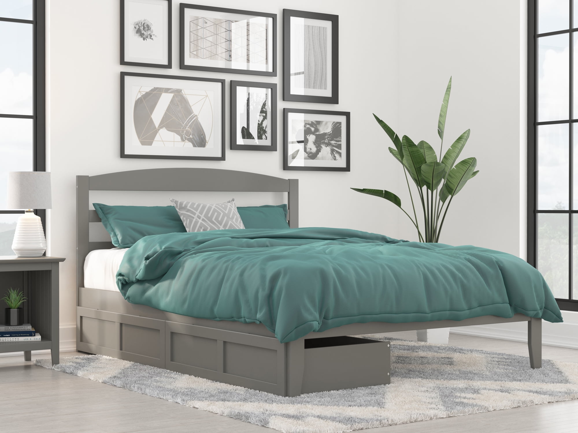 AFI Warren 14" Queen Wood Platform Bed Frame with Set of 2 Storage Drawers, Grey