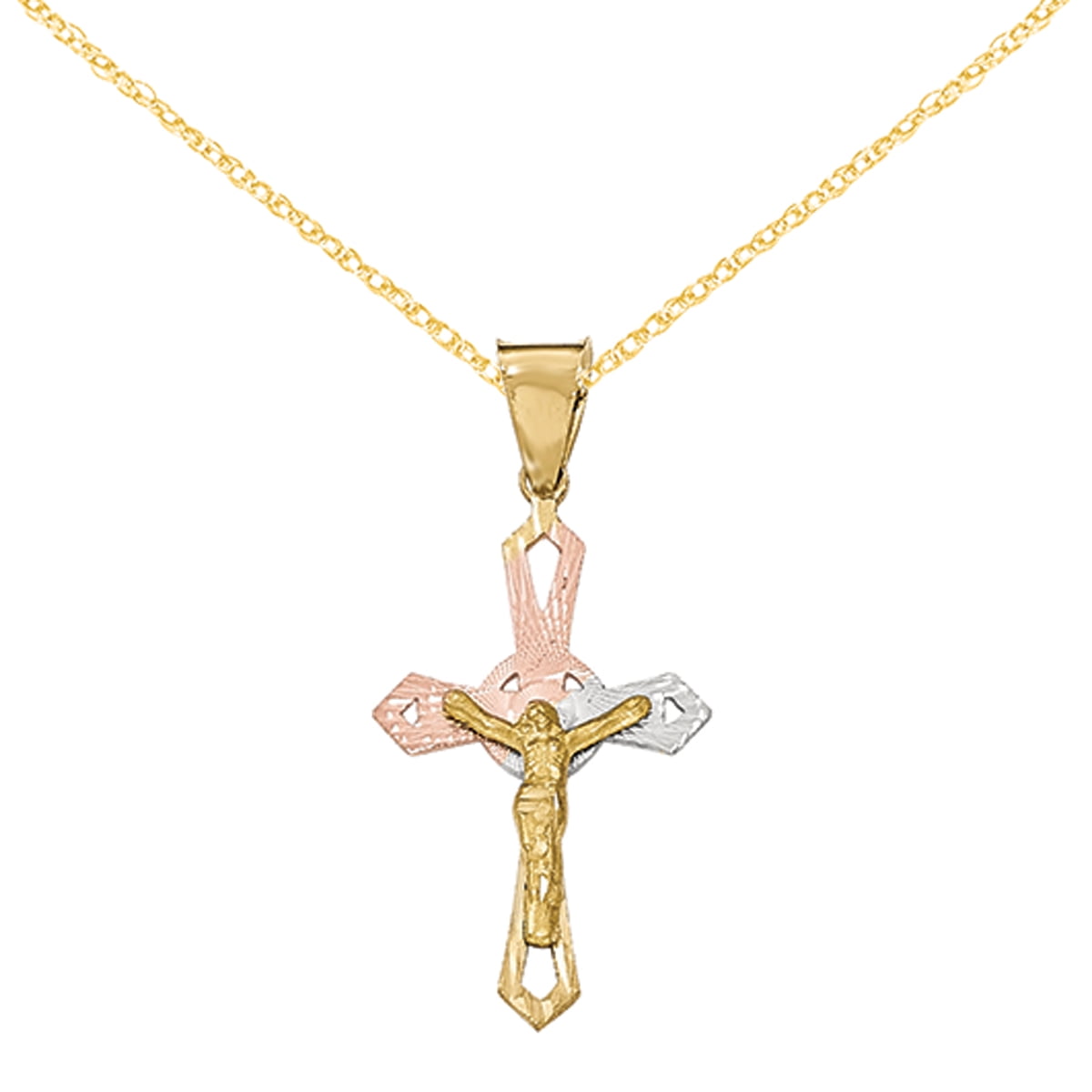 Primal Gold Primal Gold 14 Karat Yellow Gold and Rhodium Crucifix