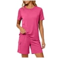 thumbnail image 4 of MYAOYI Sets for Women Daily Wear 2 Piece Outfits Crew Neck Short Sleeve T Shirt and Cargo Shorts Lounge Set with Pockets, 4 of 6