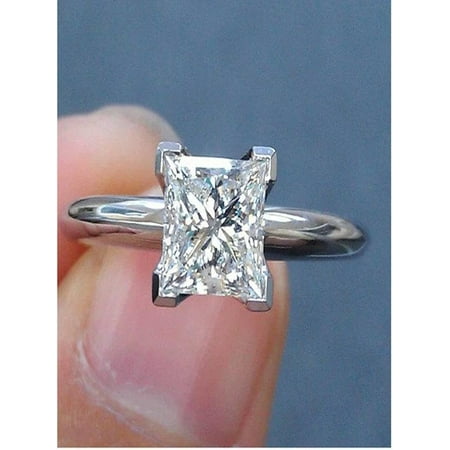 Limited Time Sale 1 Carat man made Princess cut Diamond Engagement Ring in 10k White Gold on Sale Under (The Best Man Made Diamonds)