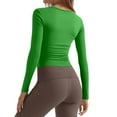 thumbnail image 4 of Women Slim Fit Crop Tops Crewneck Skinny Shirt Long Sleeve Y2K Casual Basic Solid Color Going Out Tight Tee Green L, 4 of 5