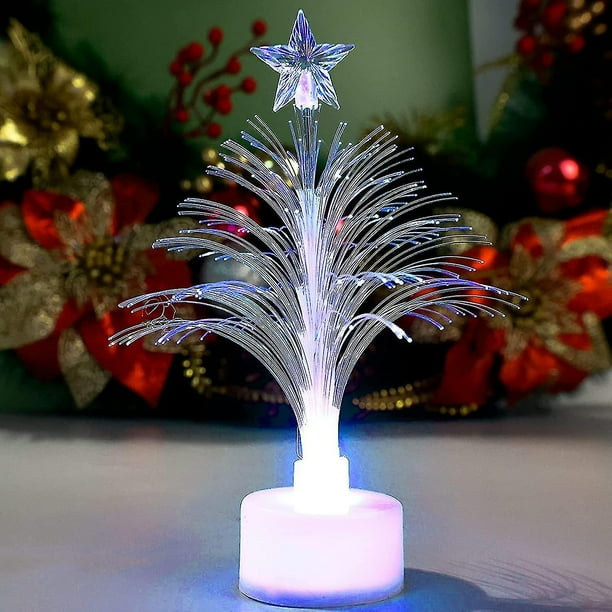 Mini árbol de Navidad LED que cambia de color Árbol de Navidad de fibra óptica con una estrella Árbol de luz nocturna LED de Navidad de sobremesa con pilas para Navidad Holida