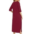 thumbnail image 4 of Jalioing Womens 3/4 Sleeve Nightgown Zipper Front Nightshirt Split Slit Loungewear Nightdress with Pocket, 4 of 7