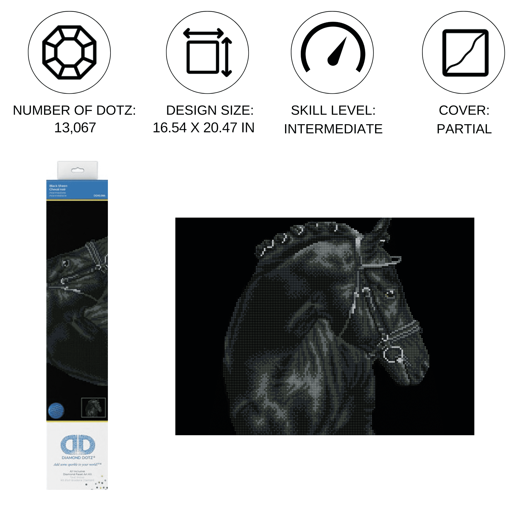 Diamond Dotz  Black Sheen Horse Diamond Painting Kits for Adults - Diamond Art Kits a Relaxing Creative Craft Kit with Dotz Gems  16.5"x20.5"