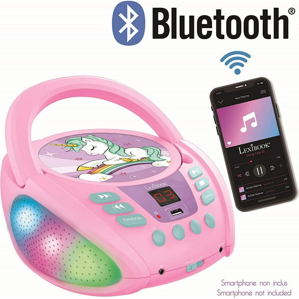 Unicorn - Bluetooth CD player for kids – Portable, Multicoloured light effects, Microphone jack, Aux-in jack, AC or battery-operated, Girls, Boys, Pink, RCD109UNI - Walmart.com