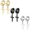 thumbnail image 1 of 3 pares de pendientes cruzados pendientes colgantes con bisagras para hombre pendientes de aro cruzados de acero inoxidable para hombres y mujeres, plata, oro, negro Adepaton WMPH-903, 1 of 5