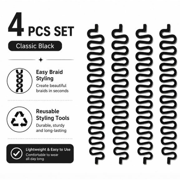 4 Pack Hair Braiding Tools with Hook, Hair Twist Styling Tools for DIY Braids, Updos and Bun Hairstyles, Black, TIKA