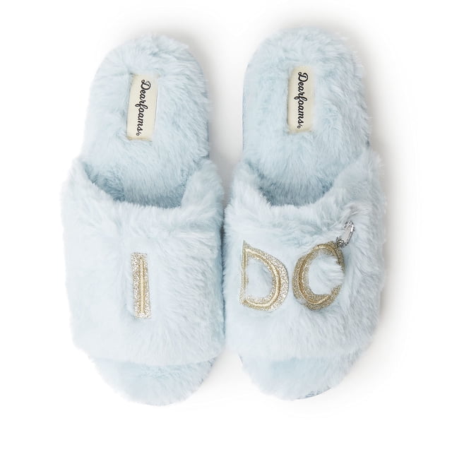 Dearfoams - Pantuflas de novia y dama de honor para mujer con texto "I Do Crew para boda y despedida de soltera, Large