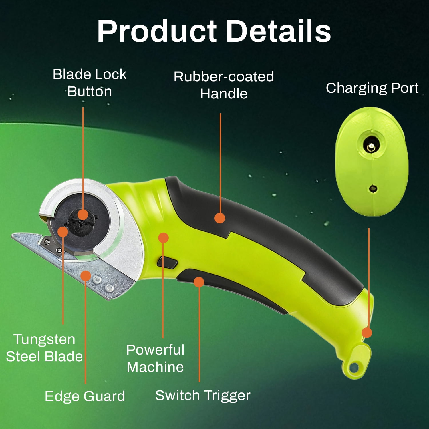 Behome Cardboard Cutter, Rechargeable Electric Box Cutter with 2 Blades&Safety Lock, Electric Scissors for Leather Carpet Plastic Cutting, Green