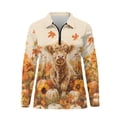 thumbnail image 3 of Chririnla Pumpkin Highland Cow Quick Dry Women's Golf Shirt Collared Long Sleeve 1/4 Zip Tennis Shirts for Women Tank Top Polo Pickleball Outfits for Golfing Tennis Workout,M, 3 of 7