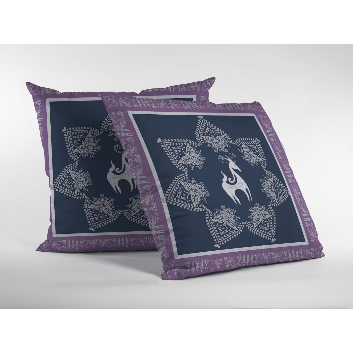 Clover Leaf Floral Indoor/Outdoor Fabric Pillow in Blue Purple Peach 16x16