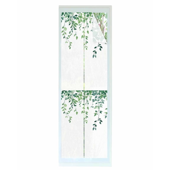Window Privacy Film Green Leaves Stained Glass Window Film Decorative Sun Block Window Cover Spring Pastoral Plant Vines Farmhouse Window Clings Static Adhesive Sticker for Bathroom 23.6"x78.7"