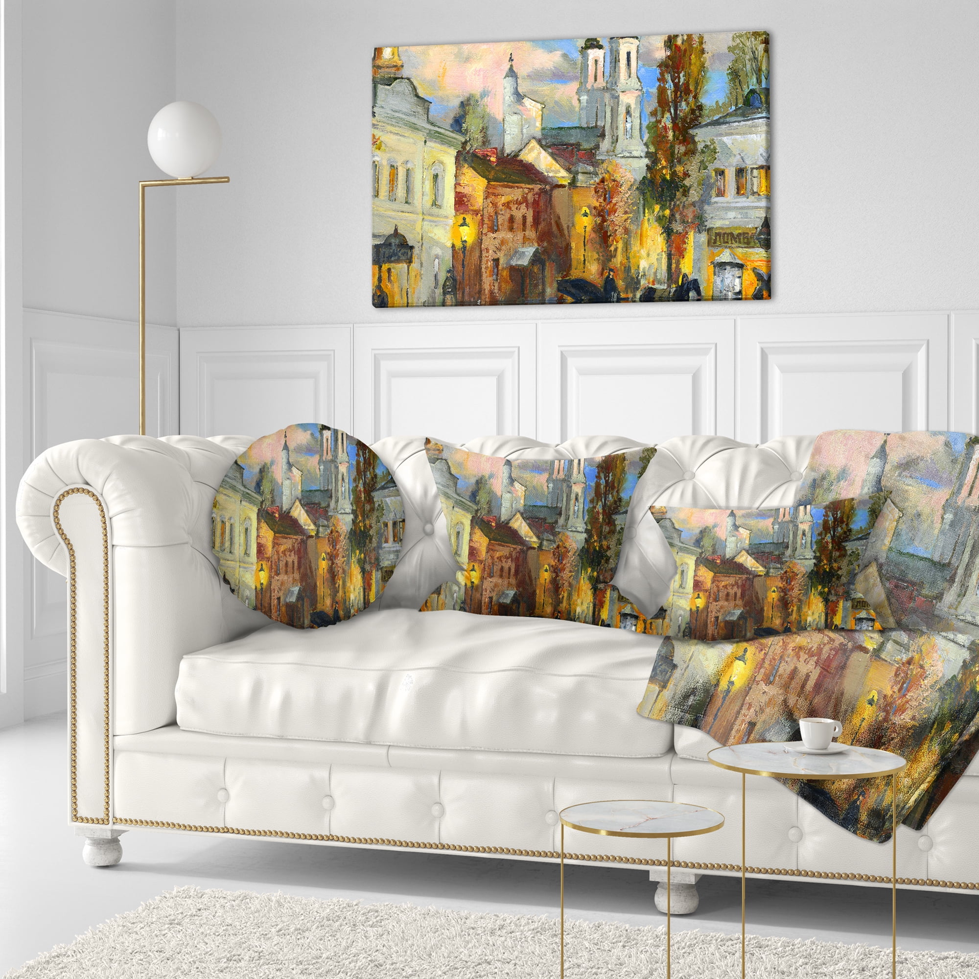 Designart Old City - Cityscape Throw Pillow - 12x20