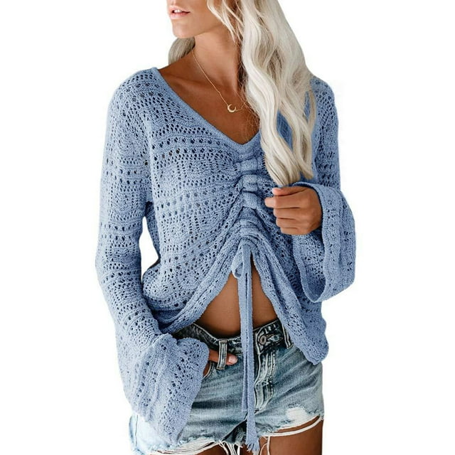 EGNMCR Cardigans pour Femmes, Chandails pour Femmes Mode Femmes Couleur Unie Manches Longues Chandail Col en V Décontracté Hauts de Chandail Femmes Chandail