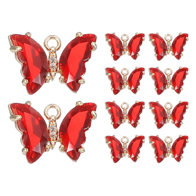 Uxcell 10Pcs Encanto de Mariposa de Rhinestone Cubic Zirconia Cristal Rojo