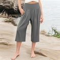 thumbnail image 7 of Girls Casual Linen Capris Smocked High Waist Capri Pant Pleated Loose Wide Leg Pull On Crop Trousers 8 Years, Dark Gray, 7 of 7