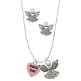 thumbnail image 1 of Delight Jewelry Acrylic Pink "Cool Cat / Purr Fect" Heart Silver tone Guardian Angel Charm Necklace and Stud Earrings, 1 of 4