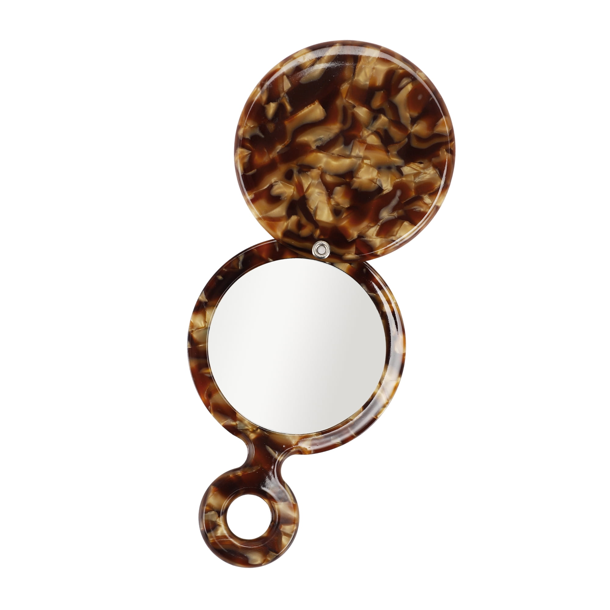 Unique Bargains 1Pc Round Short Handheld Makeup Mirror for Travel Gym Brown