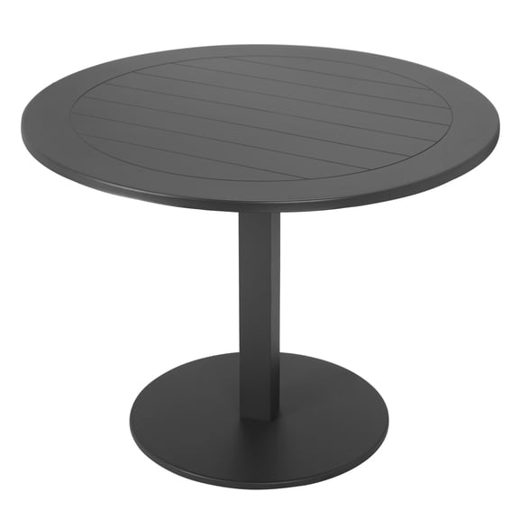 Keli 35 Inch Round Dining Table, Gray Aluminum Frame, Foldable Design- Saltoro Sherpi