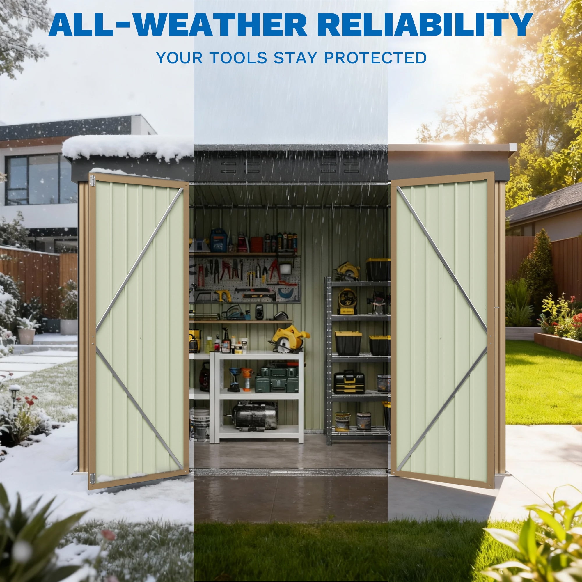 Patiowell 8x4FT Outdoor Metal Storage Shed with 3 Doors, Heavy-Duty Steel Garden Tool Shed, Brown Weather-Resistant Utility Cabinet for Patio, Yard