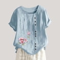 thumbnail image 2 of LYXSSBYX Clearance Plus Size Womens Shirts Women Neck Short Sleeve Casual Fashion Printed Button Top T-Shirt, 2 of 4