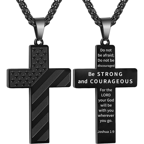 APSVO Black Cross Necklaces for Men Boys American Flag Pendant Chain Catholic Christian Religious Birthday First Communion Easter Basket Stuffers Jewelry Gifts Teen Him Son Adults Kids Age Ideas