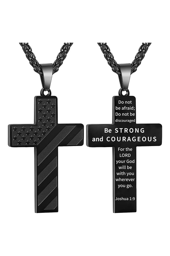 Black Cross Necklaces for Men Boys American Flag Pendant Chain Catholic Christian Religious Birthday First Communion Graduation Fathers Day Jewelry Gifts Teen Him Dad Son Adults Kids Age Ideas