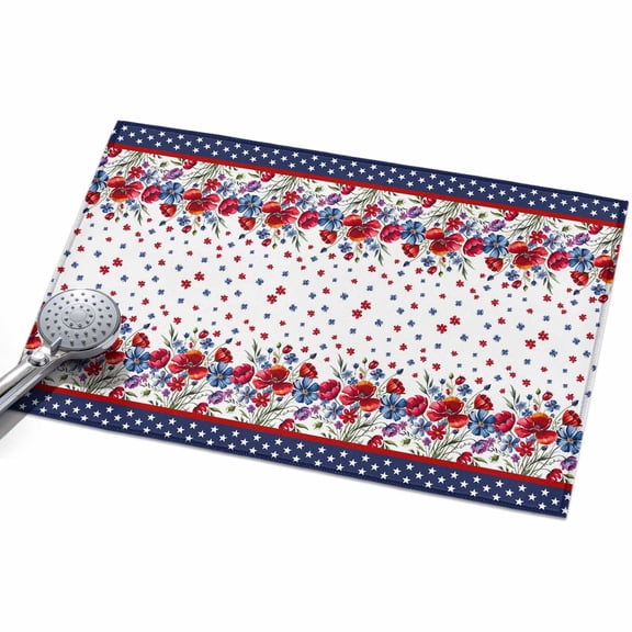 2x3 Washable Area Rugs,Independence Day Floral Red Blue Non-Slip Ultra Soft Rug Large Indoor Carpet,Vintage Stars Stripes Floor Rugs for Home Living Room Bedroom Dining Room Office