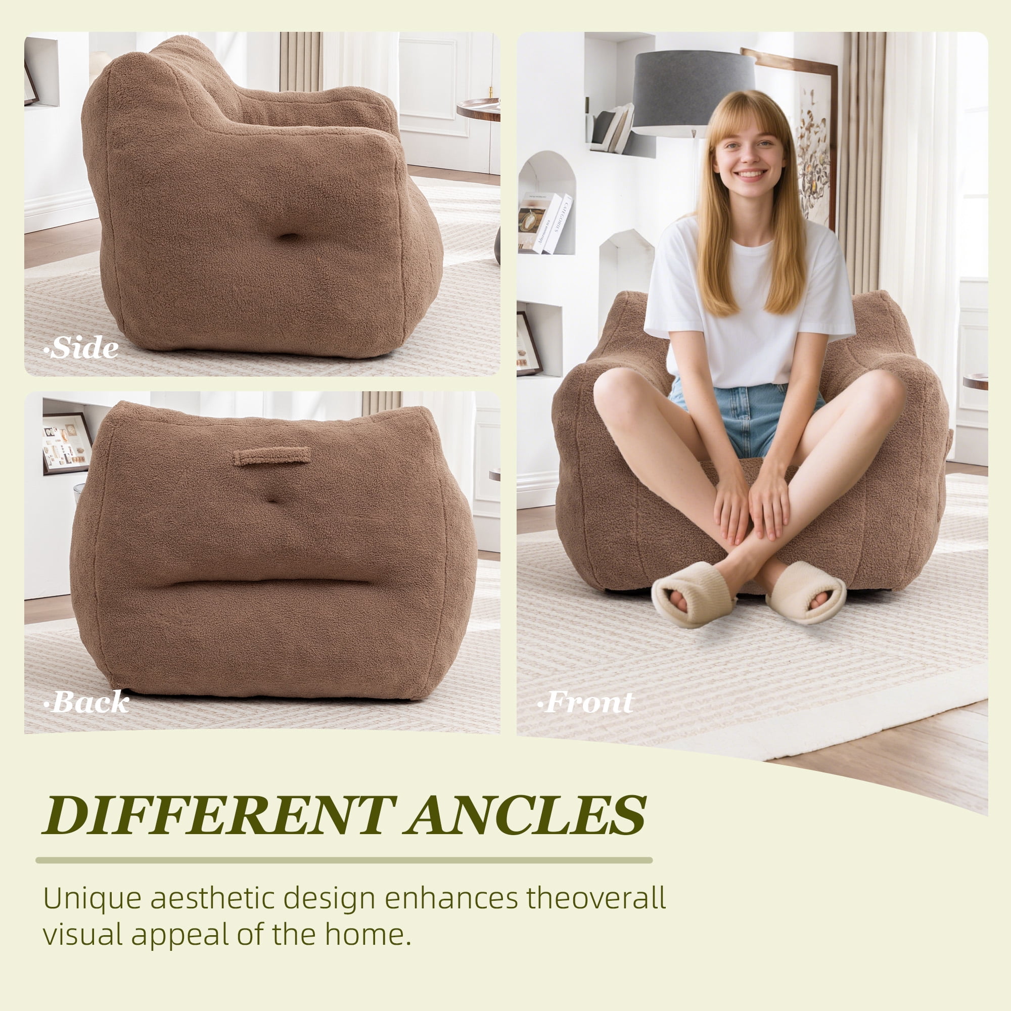 MOONMISS Bean Bag Chair, Bean Bag Sofa Chair with Armrests Stuffed High-Density Foam, Lazy Sofa Comfy Chairs BeanBag Chair for Adults in Living Room,Bedroom Reading,Coffee