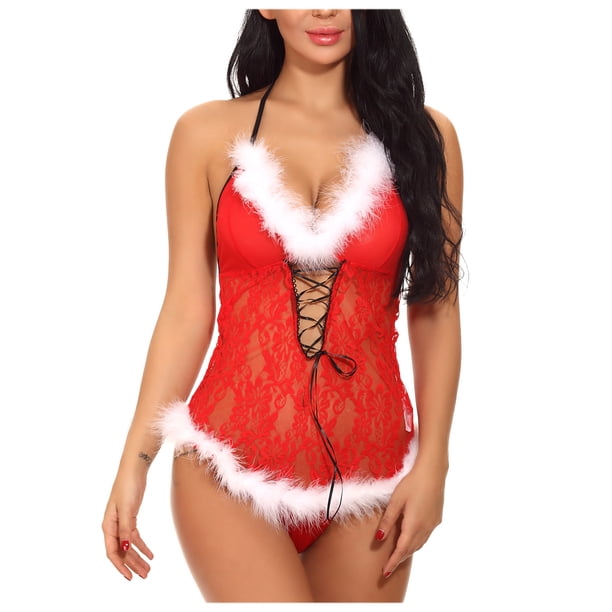 Traje de Navidad Juego de rol Vestido de escenario Ropa interior sexy Pijama Conjunto de dos piezas Fridja nalpqowj10973