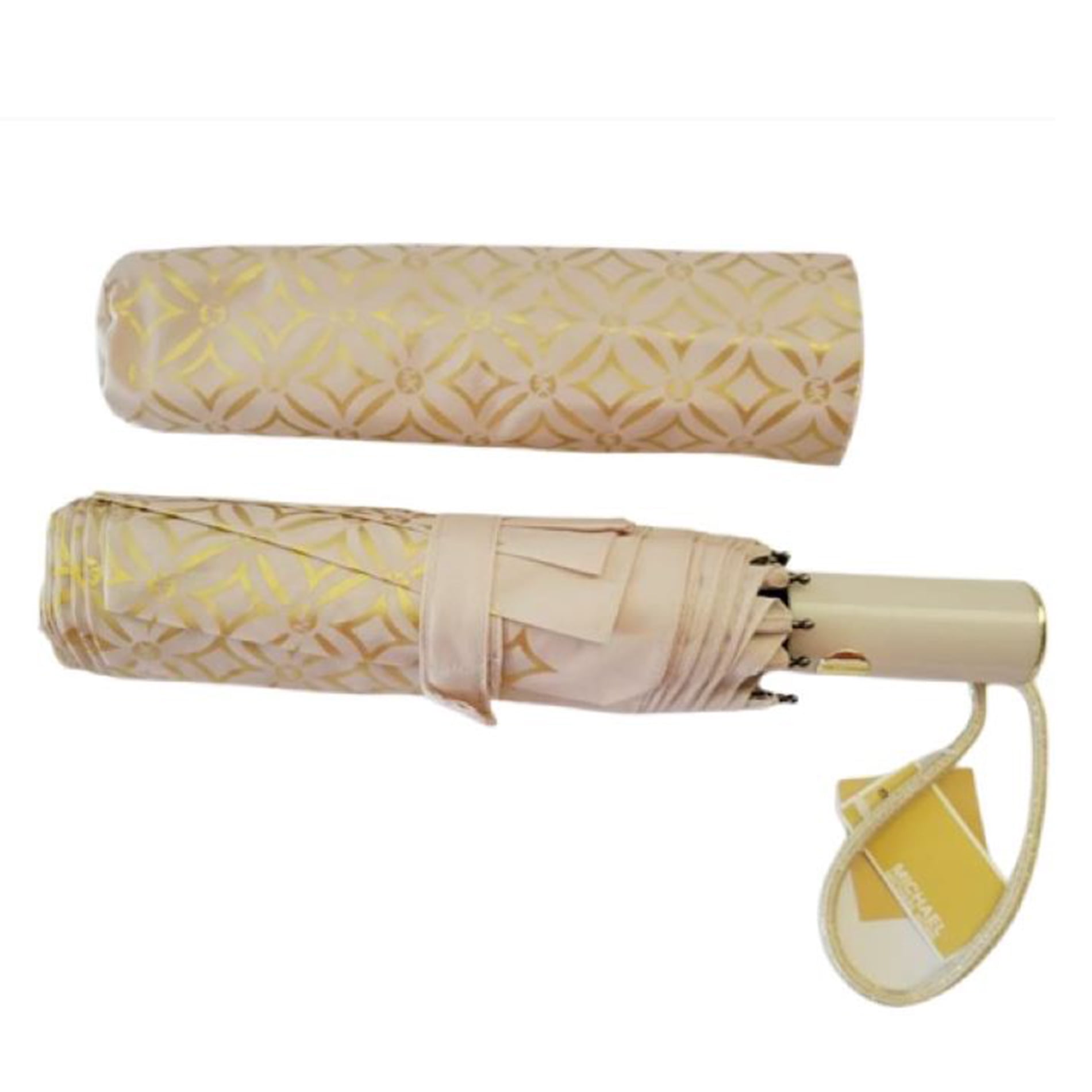 Michael Kors Womens Travel Umbrella Push Button Folding Pale Gold Multi 35F4GTFN1M-PL GL