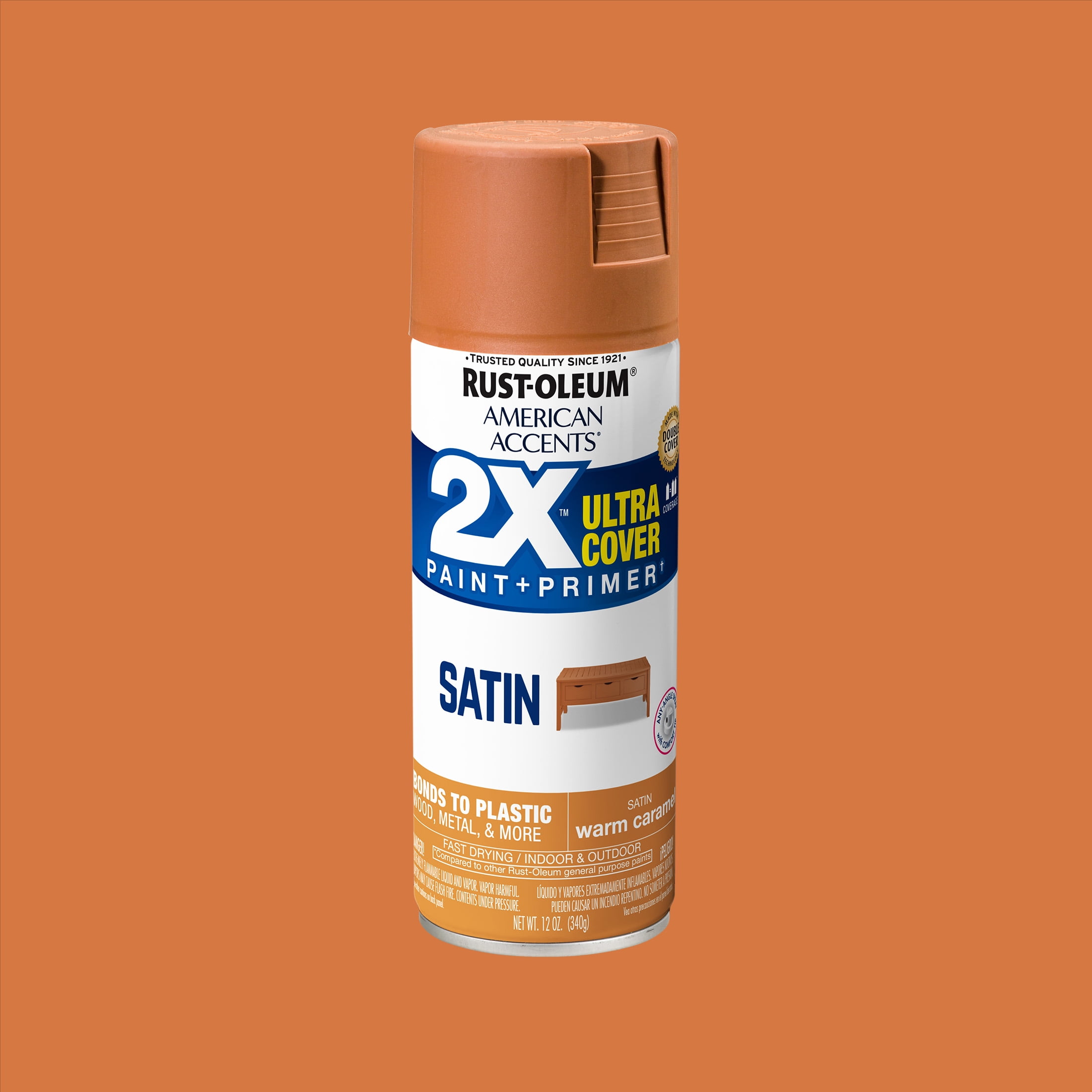 2-Pack Value - Rust-oleum american accents ultra cover 2x satin warm caramel spray paint and primer in 1, 12 oz