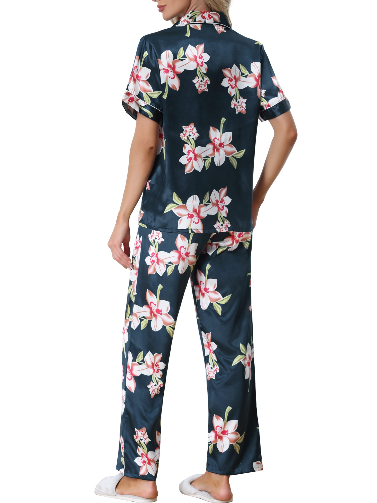 Unique Bargains Women's 2pcs Floral Button Down Pajama Set Nightwear Sleepwear Sets
