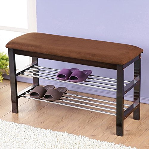 Banc à Chaussures en Bois Espresso Foncé avec Siège en Microfibre Chocolat