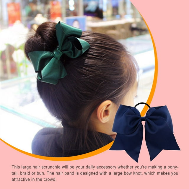 Large Hair Band Bow Knot Stretchy Rubber Decorative Hair Scrunchie Stretchy Snag Free Ponytail Holder Hairs Rope Elastics Bobbles Seamless Scrunchies Navy