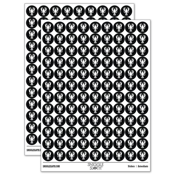 Maine Lobster Silhouette 200 Round Stickers - Black - Gloss Finish - 0.50" Size