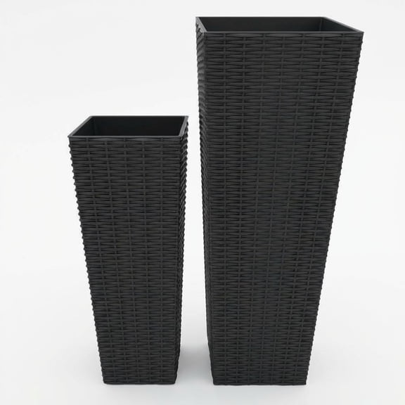 Garvee 2 Pack Tall Planter Pots, 24" & 32" Tall with 4 Drainage Holes, Black