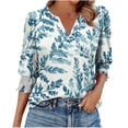 thumbnail image 2 of Jsaierl 3/4 Sleeve Womens Tops Summer V Neck Shirts Cute Print Petite Smocked Cuffed Blouses Soft Cotton Tunic Top S-2XL, 2 of 6