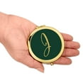 thumbnail image 3 of Koyal Wholesale Gold Compact Mirror Bridesmaid's Wedding Gift, Emerald Green, Monogram Letter J, 1-Pack, 3 of 5