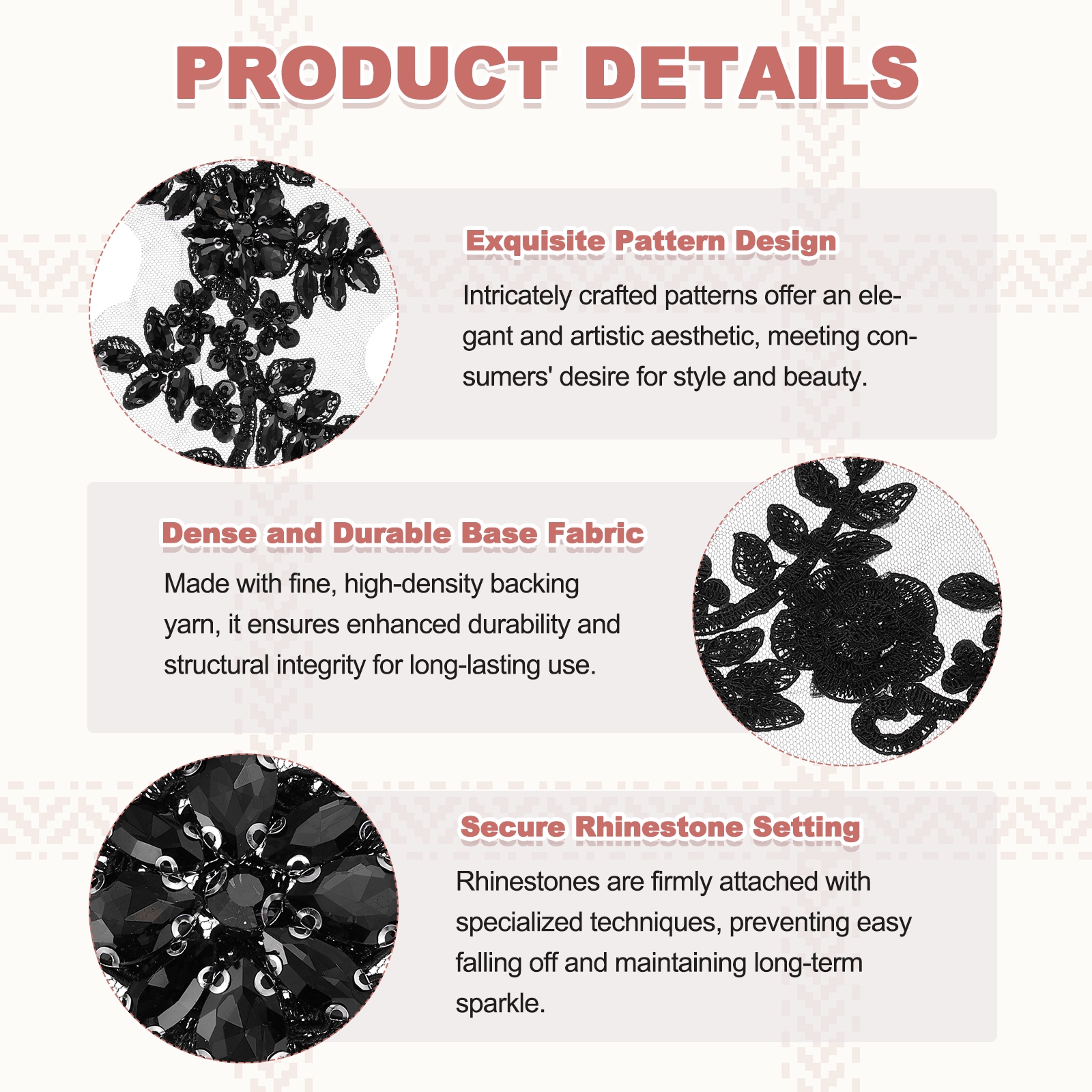 Uxcell 2Pack Rhinestone Applique Patches, 13 x 4 Inches Black Lace Embroidery Patches Sew on Rhinestone Beaded Sequins for Sewing Making Dresses Wedding Banquet Evening Gown Decoration