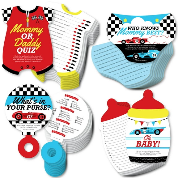Big Dot of Happiness Let's Go Racing - Racecar - 4 Race Car Baby Shower Games - 10 Cards Each - - Gamerific Bundle