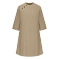 thumbnail image 4 of Womens Summer Fashion Casual Solid Color Mid-Sleeve Cotton Linen Long Button Dress, 4 of 8